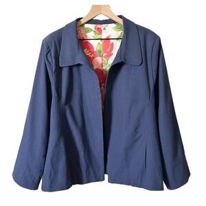Frances Valentine Elle Cotton Open Front Blazer in Blue Size 1X